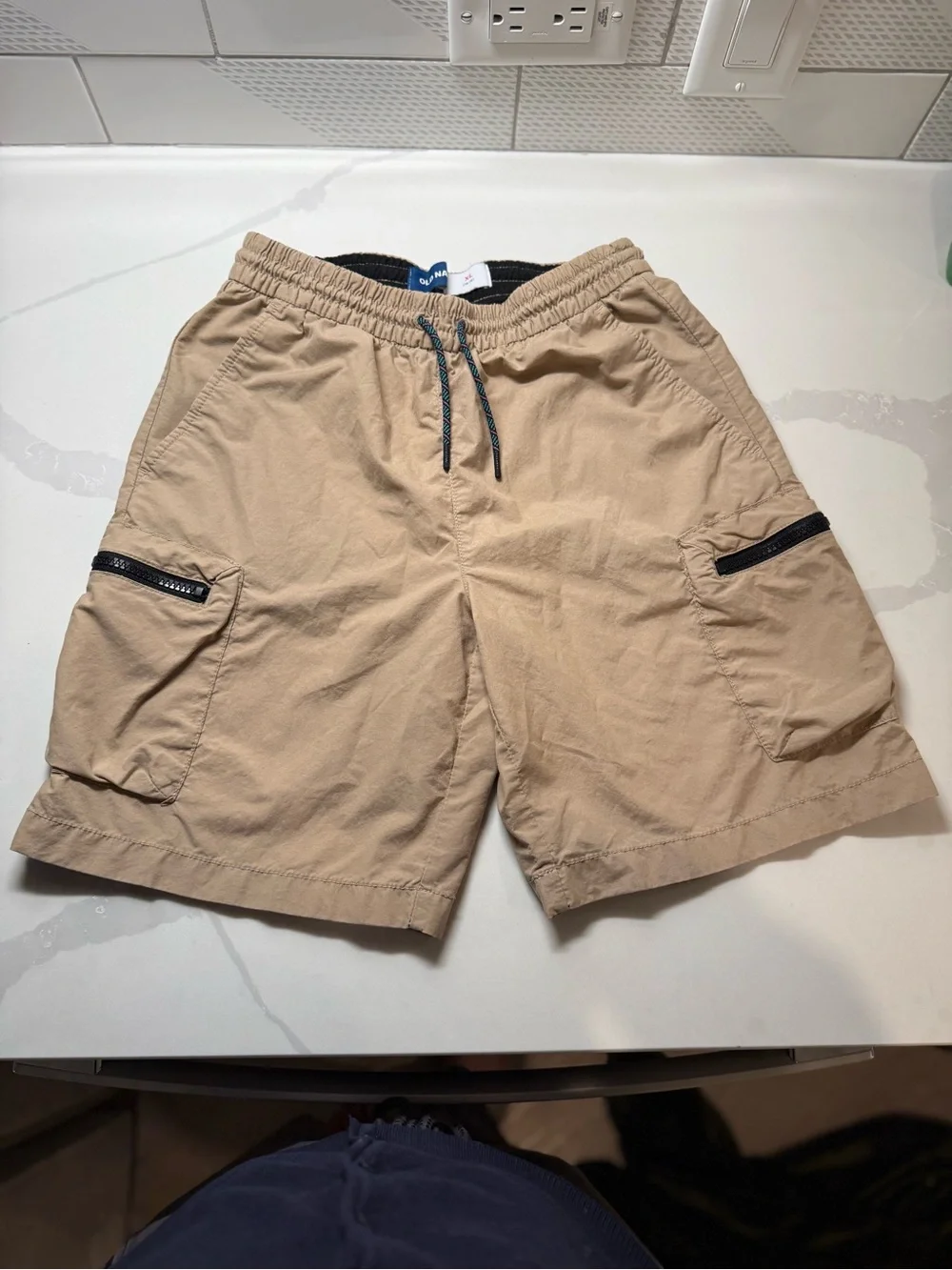 Old Navy Tan Cargo Shorts with Black Zippers